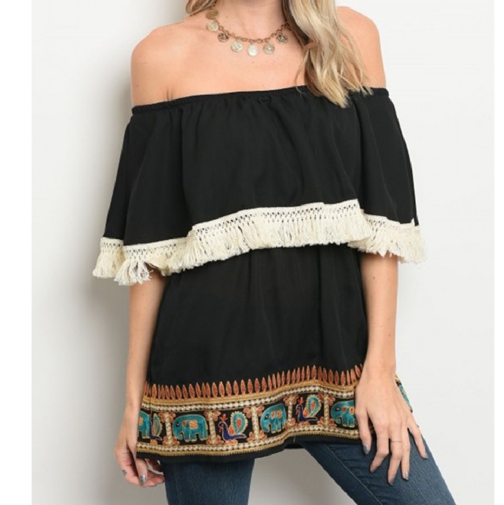 Black Elephant Off-Shoulder top